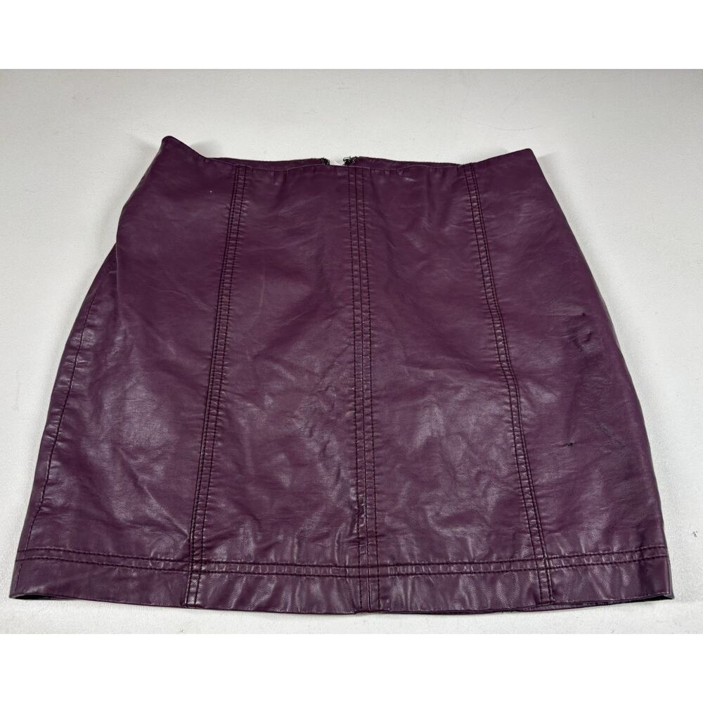 Free People Skirt Womens Small Plum Rumi Ruched Faux Vegan Leather Mini Stretch